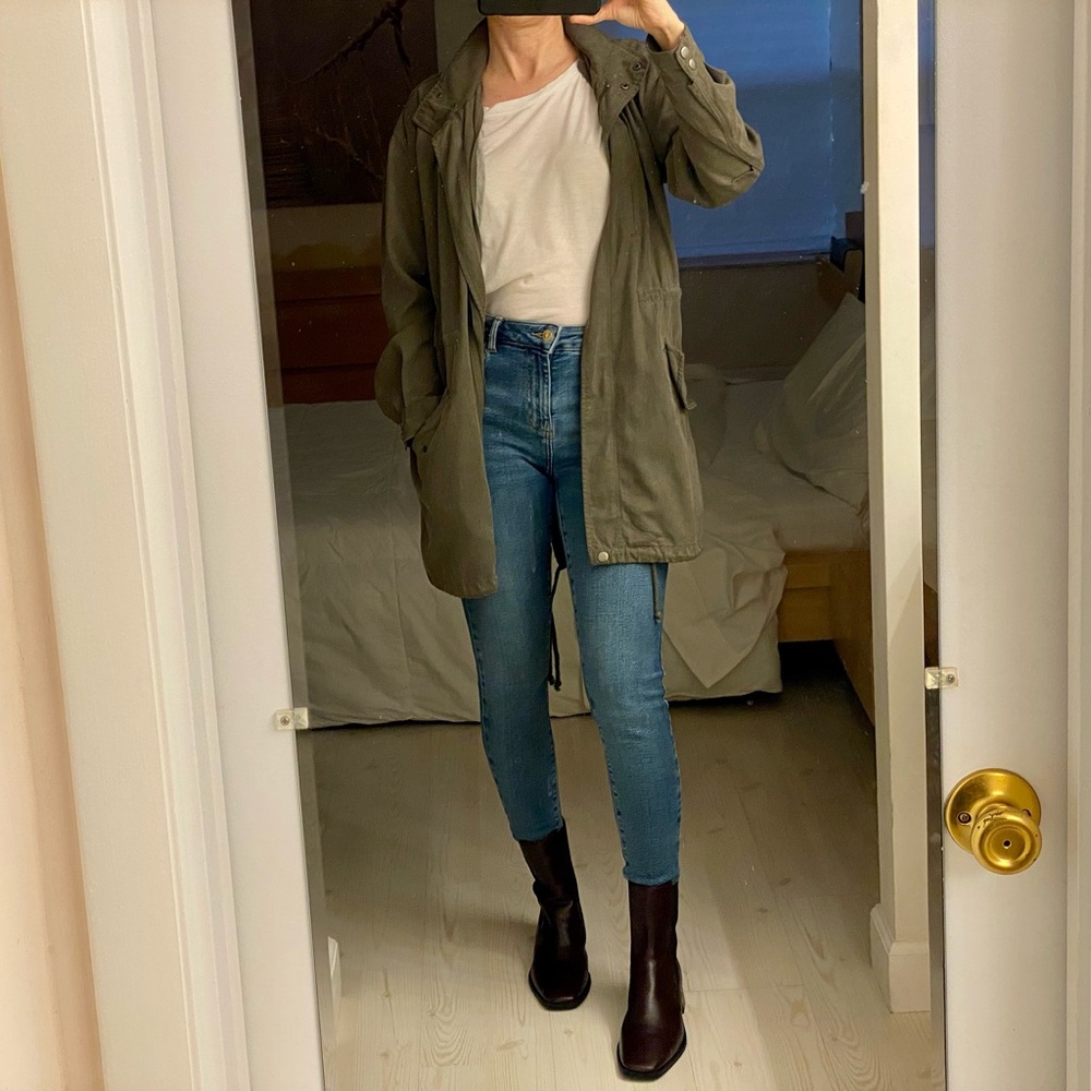 Green military trench coat raincoat utility jacket